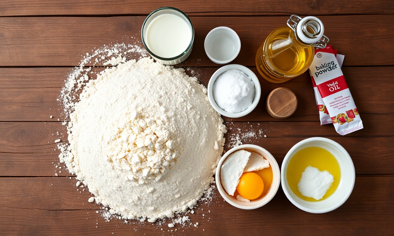 Vista de cima dos ingredientes medidos e organizados.