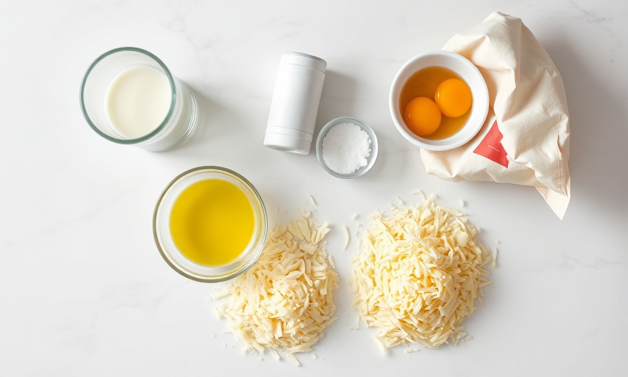 Vista de cima dos ingredientes organizados sobre superfície clara