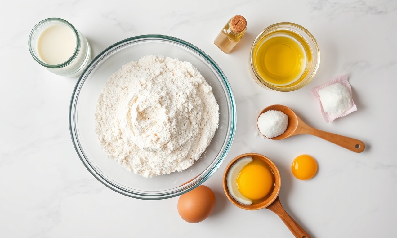 Pão Doce Recheado Com Creme: Fofinho Em 60 Minutos 4 Vista de cima dos ingredientes medidos e organizados.