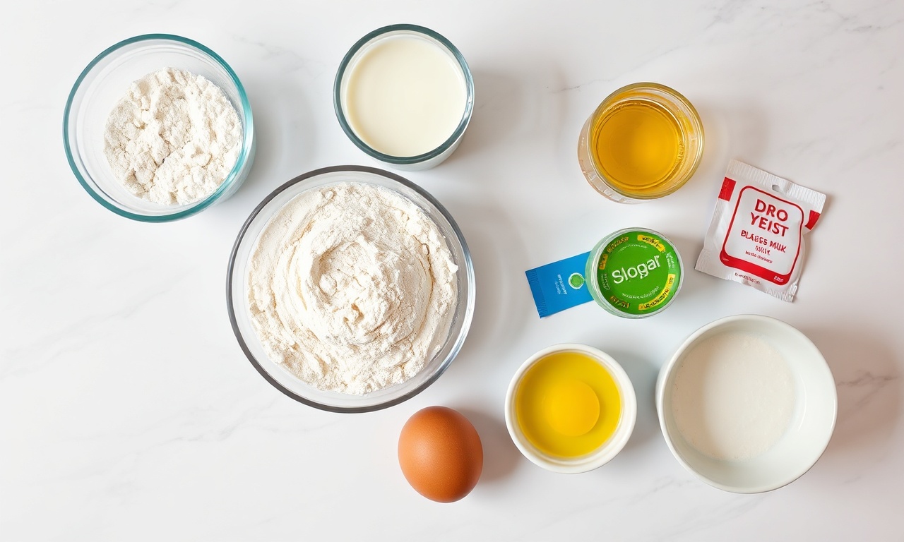 Vista de cima dos ingredientes organizados sobre uma superfície clara.