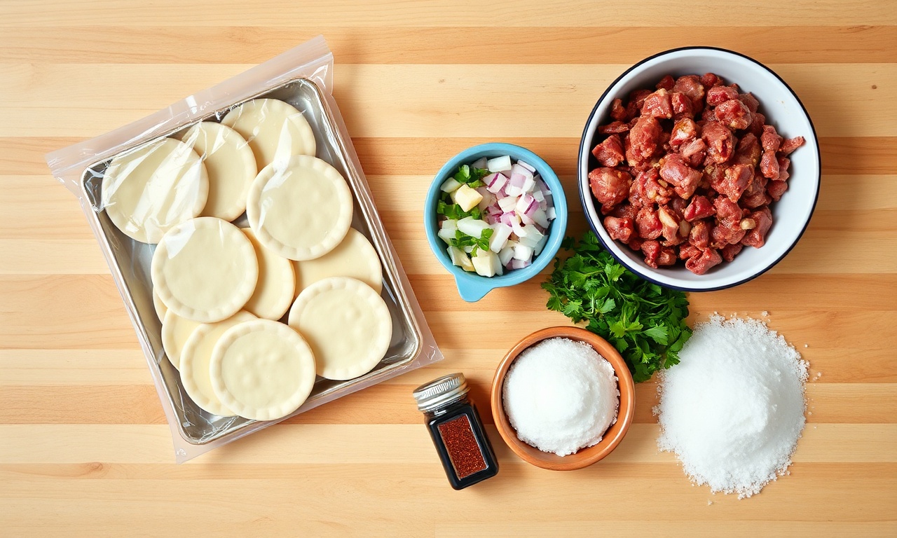 Vista de cima dos ingredientes frescos e secos, prontos para o preparo.