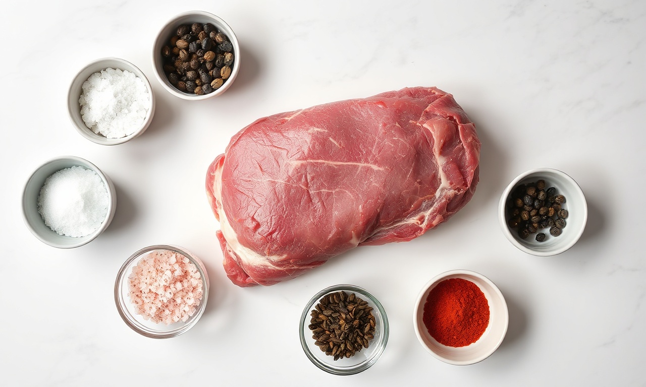 Vista de cima dos ingredientes crus e especiarias para a receita.