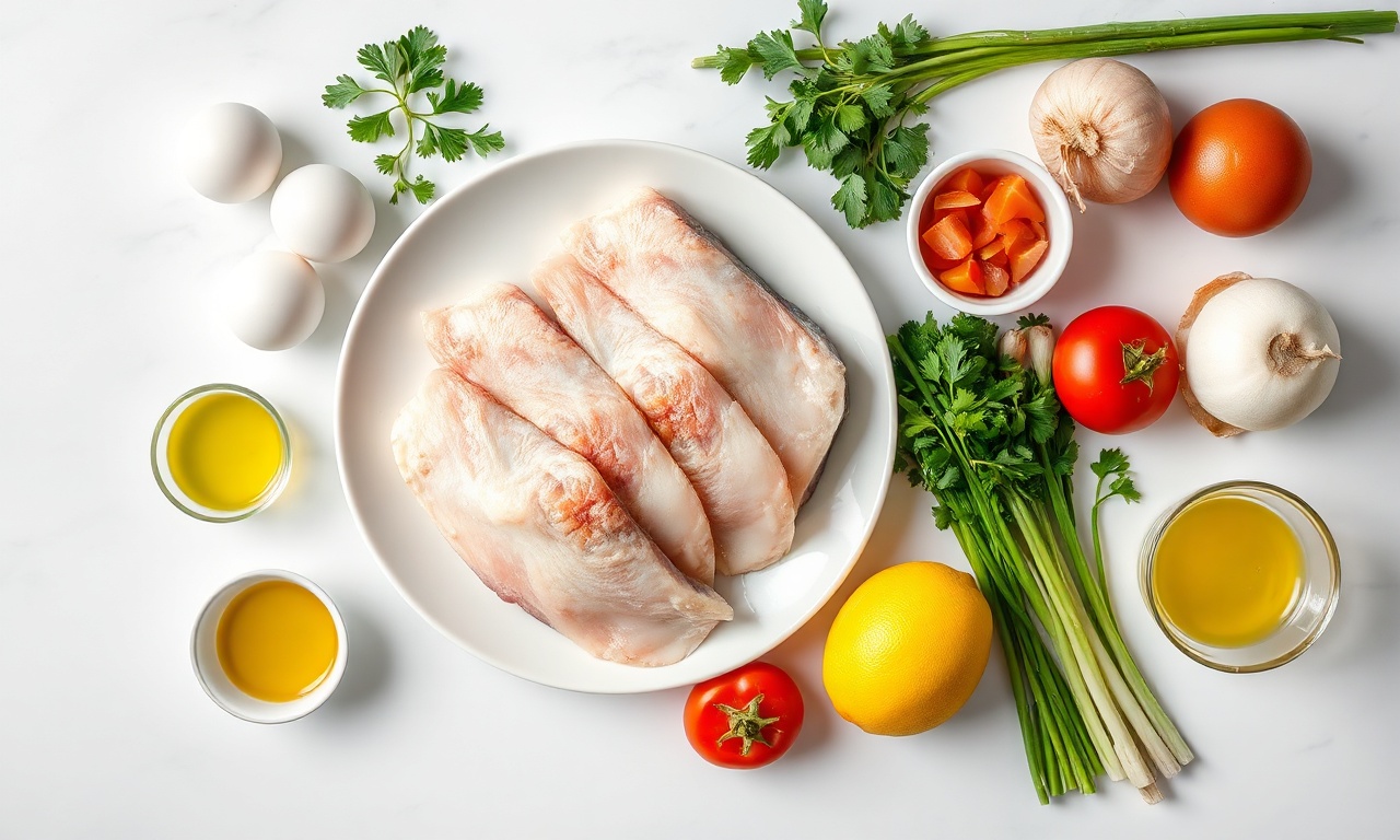 Peixe Cozido Com Ovo: Receita Fácil E Reconfortante 4 Vista de cima dos ingredientes frescos e simples da receita.