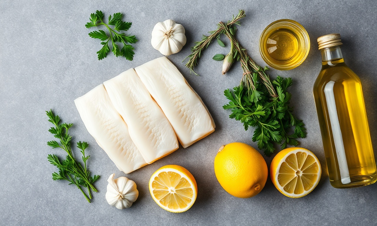 Vista de cima dos ingredientes frescos como peixe, limões e ervas