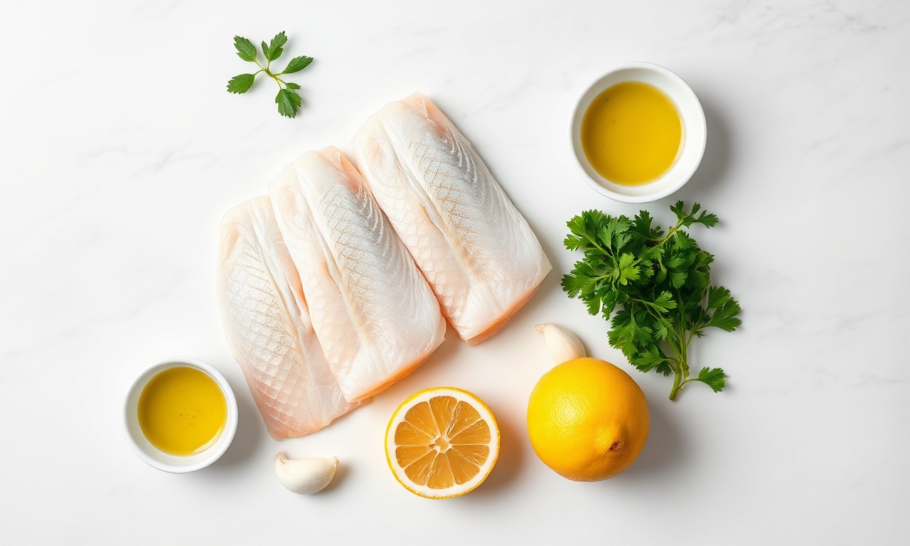 Vista de cima dos ingredientes frescos organizados sobre superfície de mármore.