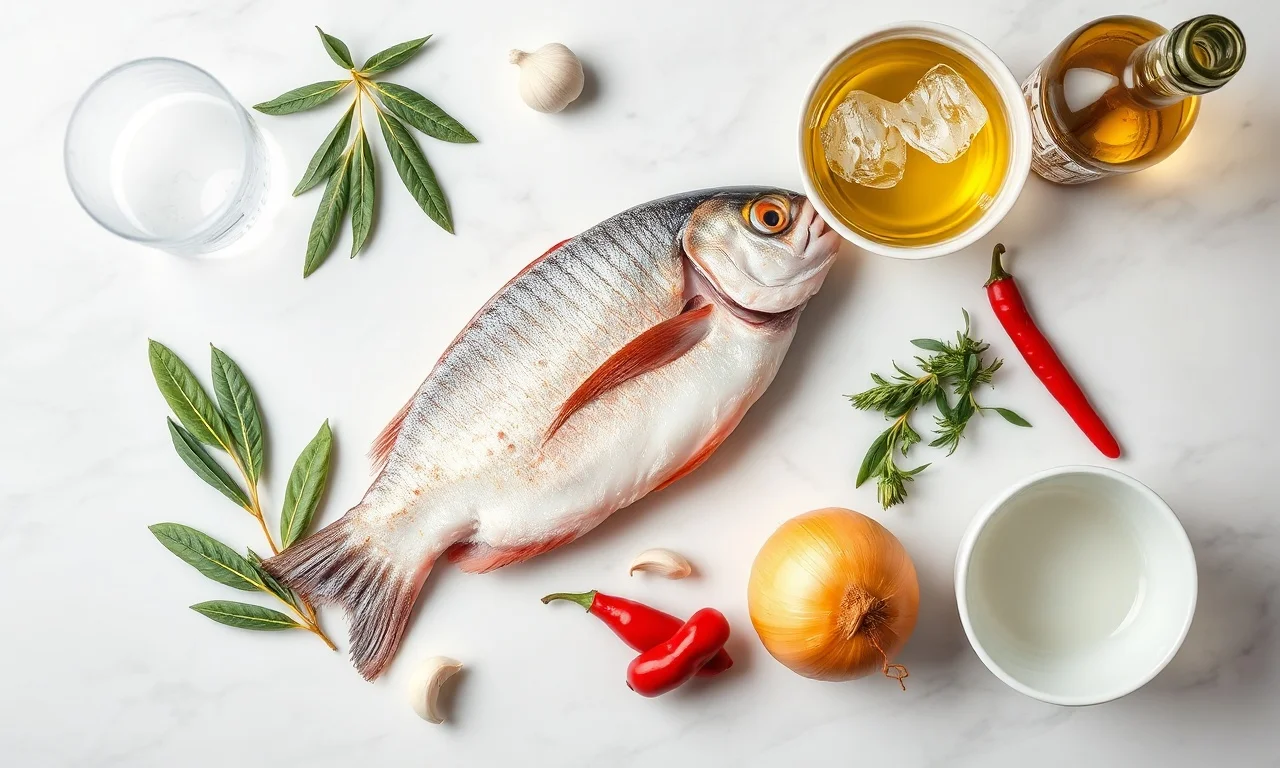 Vista de cima dos ingredientes organizados na bancada