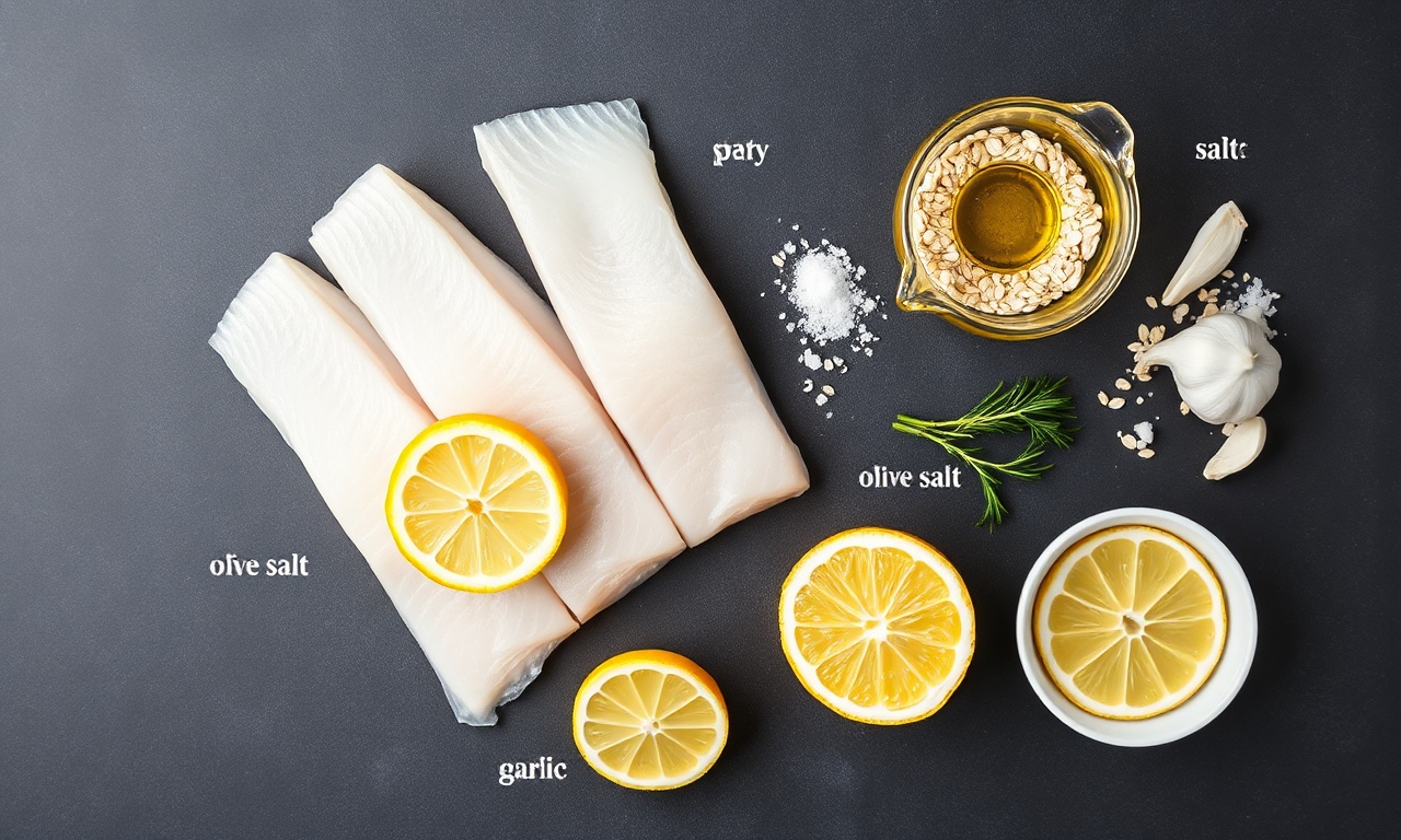 Vista de cima dos ingredientes organizados para o preparo dos filés