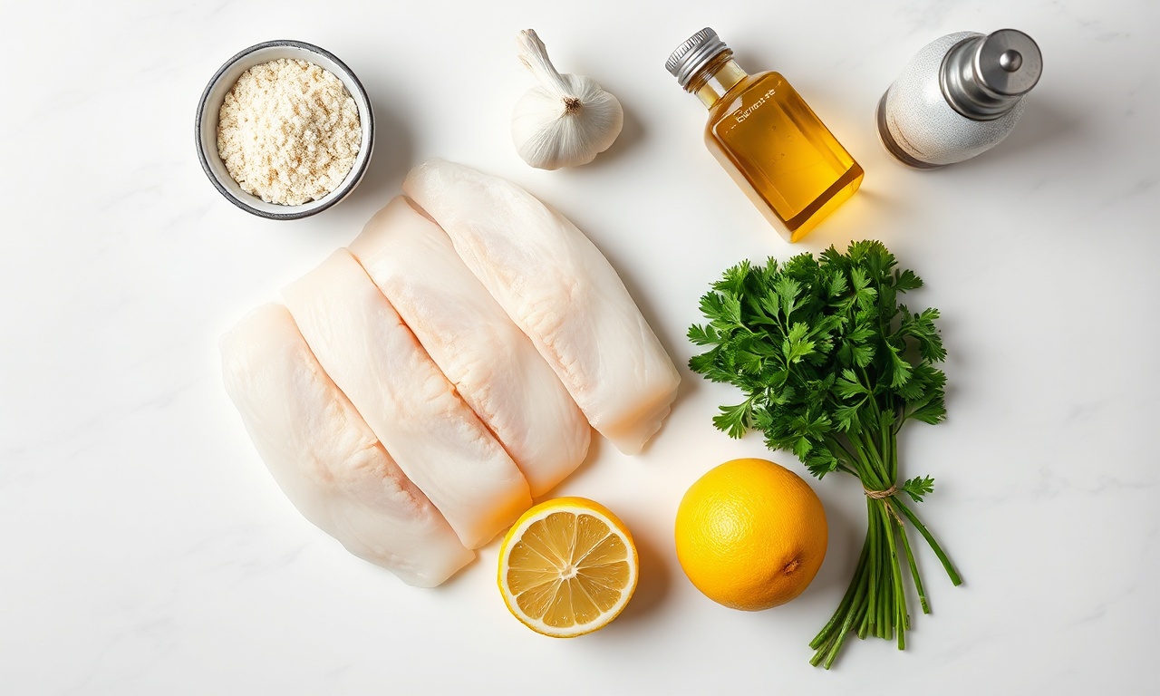 Pescada Amarela No Forno Crocante E Suculenta Em 30 Min 4 Vista de cima dos ingredientes frescos organizados.