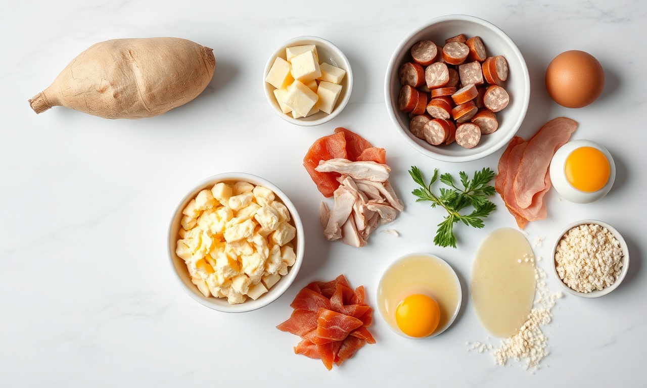 Petiscos De Mandioca: 7 Ideias Fáceis E Crocantes 4 Vista de cima dos ingredientes organizados para a receita.