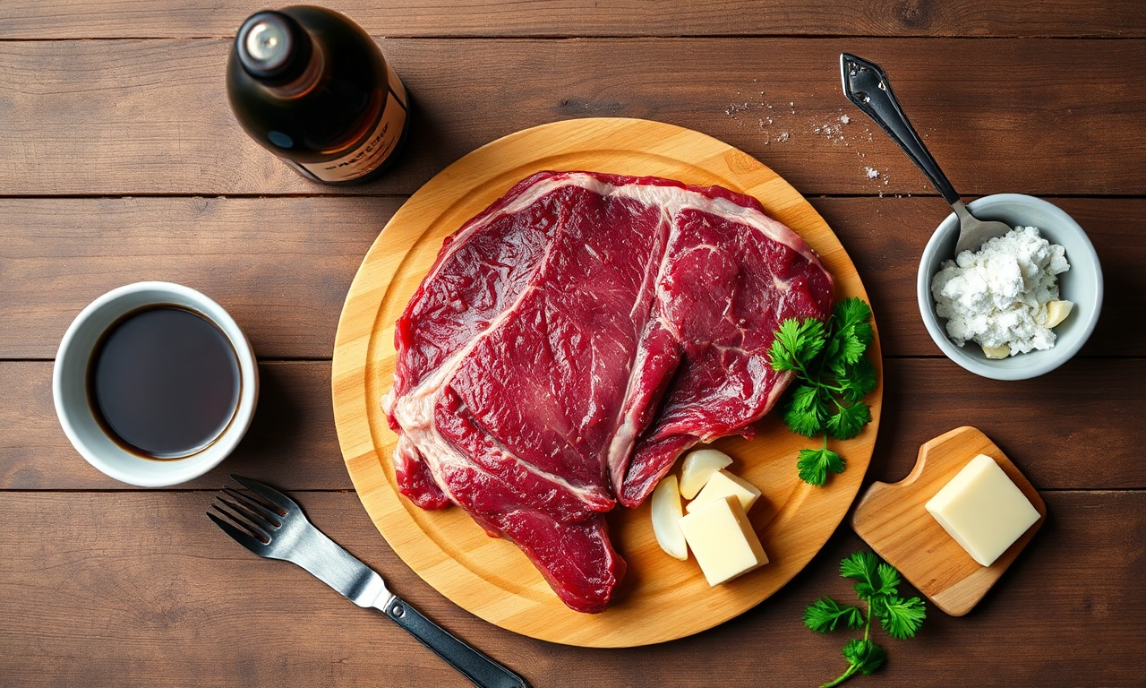 Vista de cima dos ingredientes organizados sobre superfície de madeira.