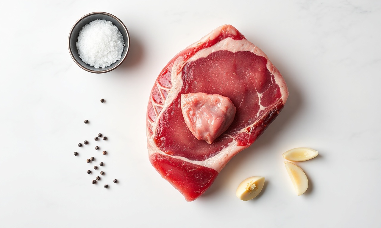 Picanha Assada No Forno Com Crosta Perfeita Em 50 Min 4 Vista de cima dos quatro ingredientes simples para a receita.