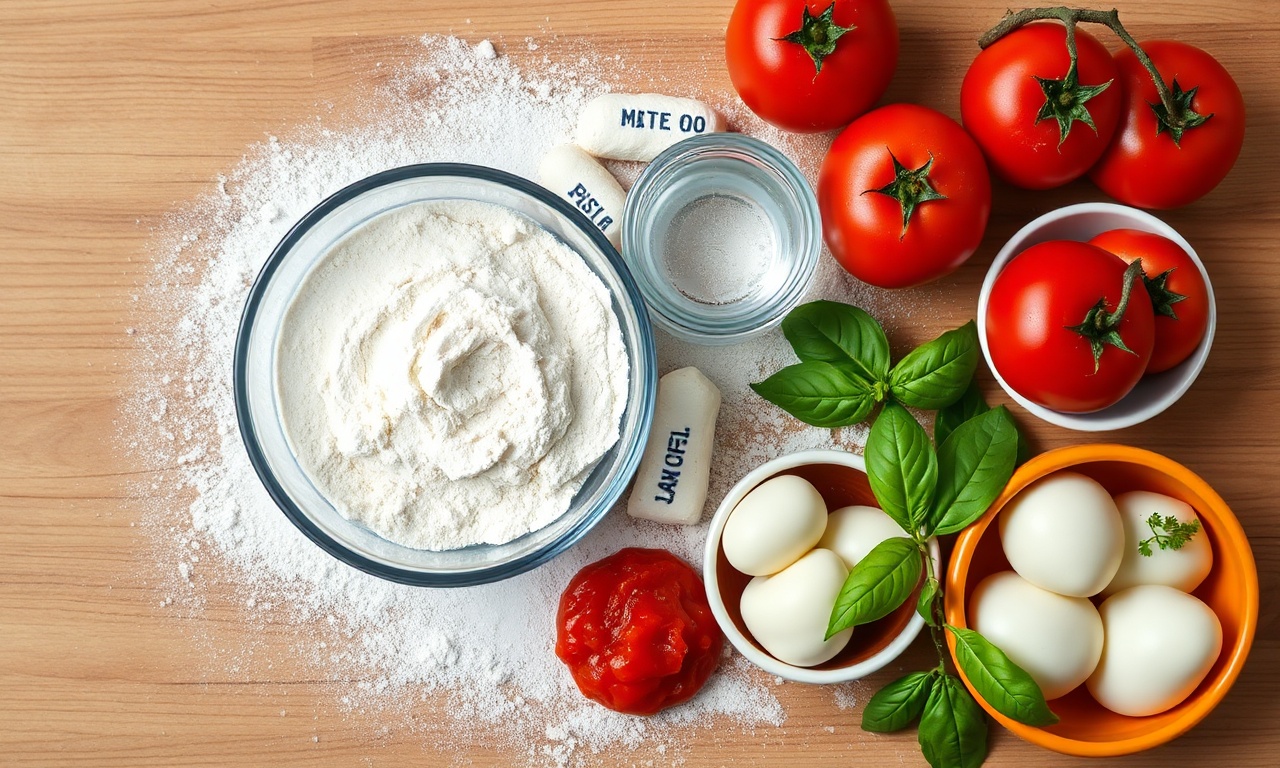 Vista de cima dos ingredientes organizados em recipientes