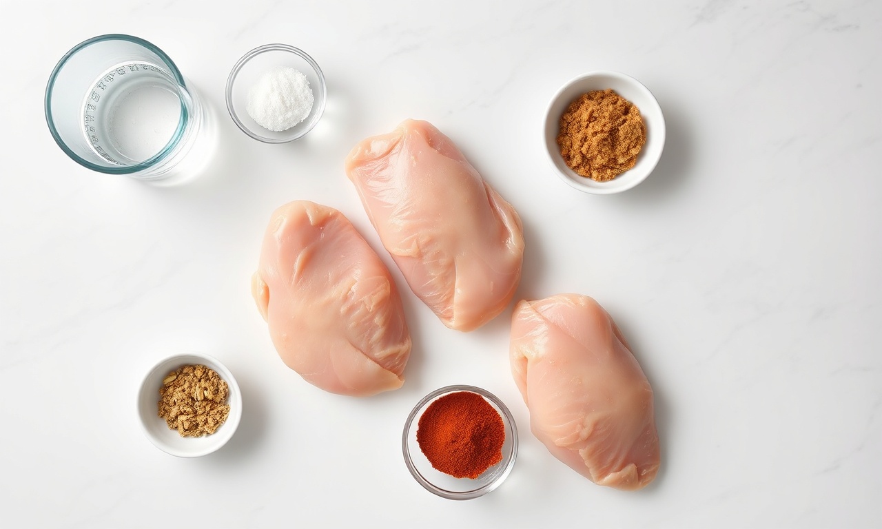 Presunto De Frango Caseiro: Receita Saudável E Fatiável 4 Vista de cima dos ingredientes organizados
