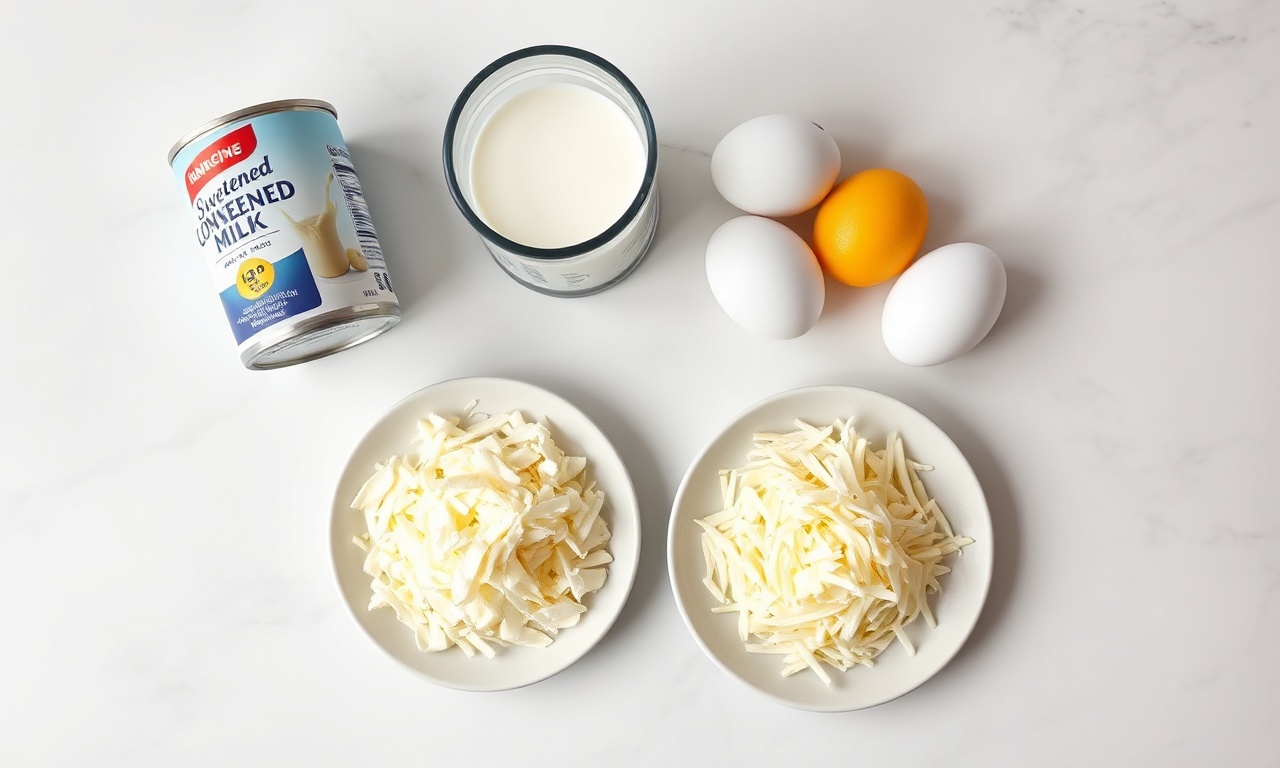 Vista de cima dos ingredientes organizados sobre superfície clara.