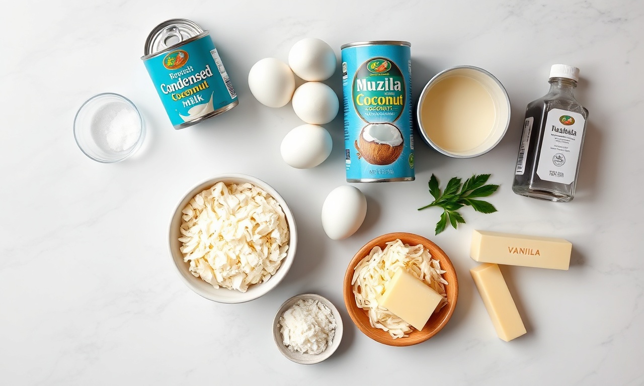 Vista de cima dos ingredientes organizados sobre uma superfície de mármore.