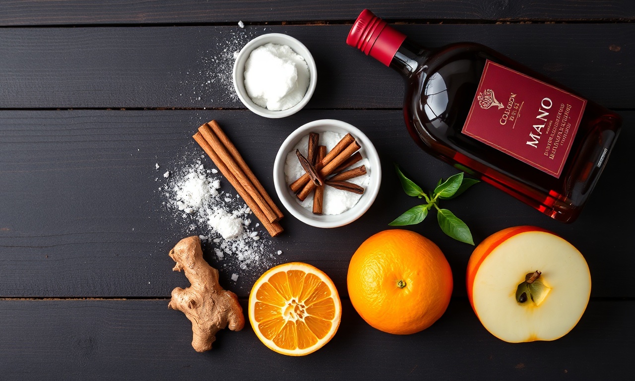 Vista de cima dos ingredientes organizados sobre superfície de madeira.