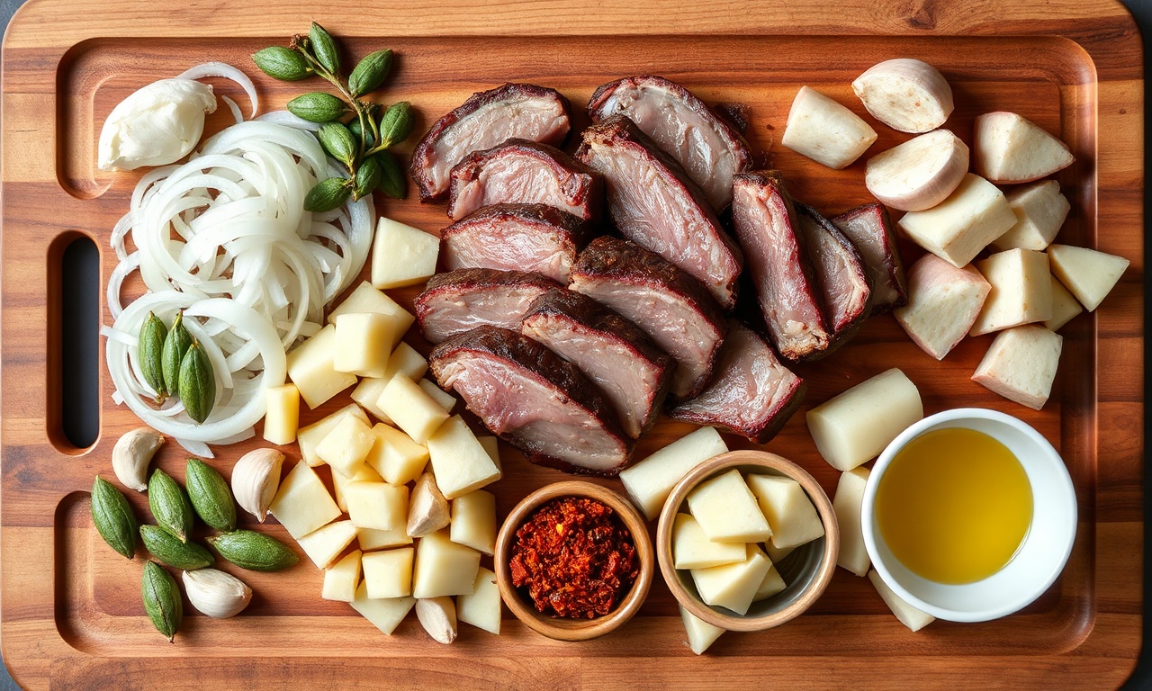 Vista de cima dos ingredientes organizados sobre superfície de madeira