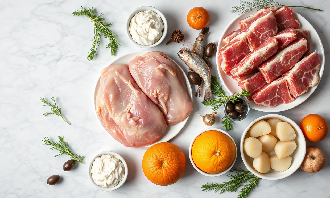 Vista de cima dos principais ingredientes usados nas 7 receitas.