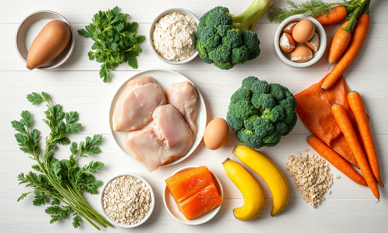 Vista de cima dos ingredientes frescos e saudáveis para as receitas.