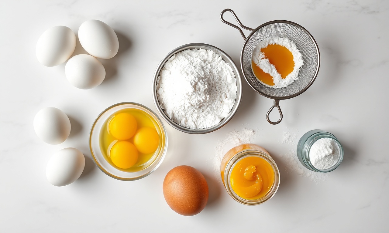Vista de cima dos ingredientes organizados na bancada