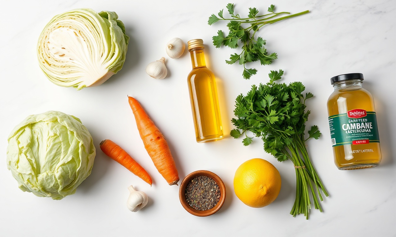 Salada De Repolho Refogado: Fácil, Macia E Sem Amargor 4 Vista de cima dos ingredientes frescos organizados