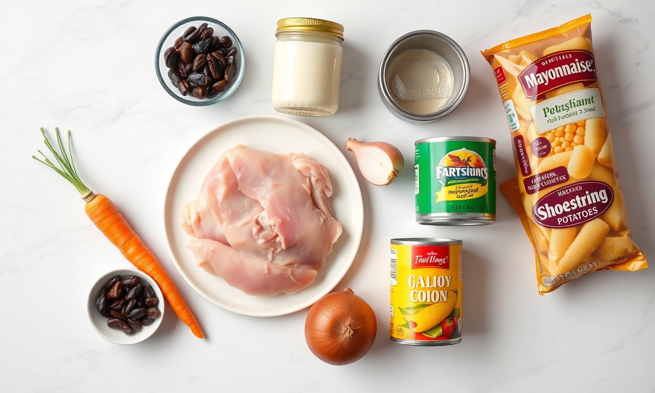 Vista de cima dos ingredientes frescos e secos organizados para a receita.