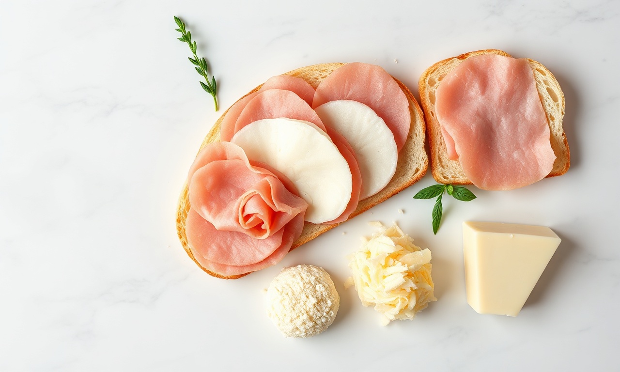 Vista de cima dos ingredientes organizados para o sanduíche de forno.