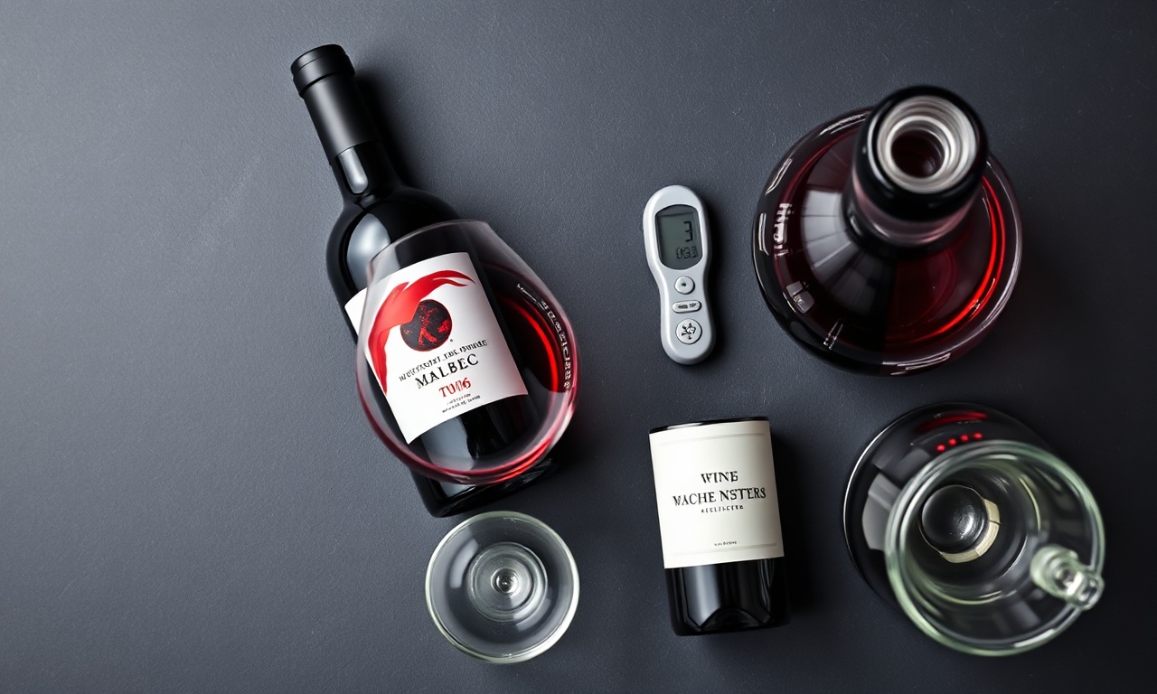 Vista superior dos itens essenciais para servir vinho na temperatura ideal.