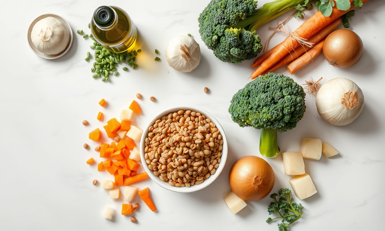 Sopa De Lentilha Nutritiva: Receita Cremosa E Fácil 4 Vista de cima dos ingredientes organizados