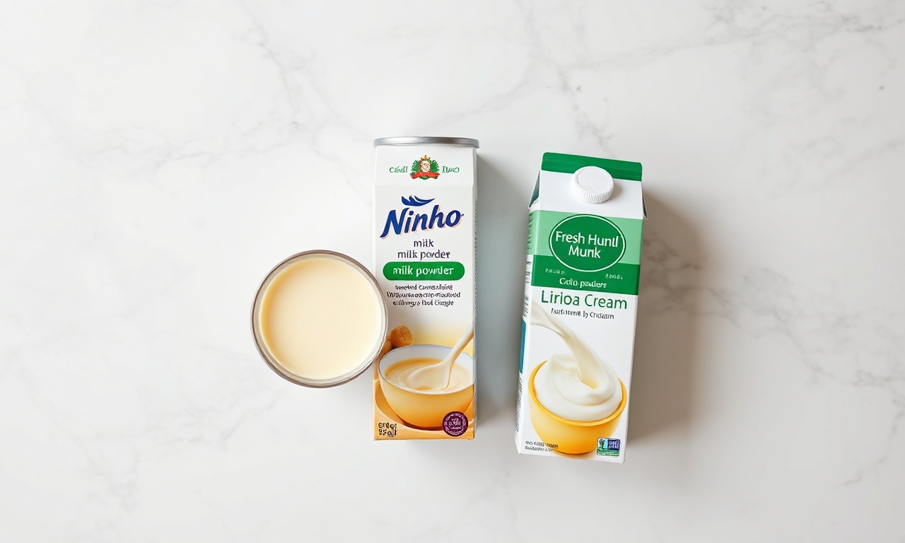 Sorvete De Leite Ninho Cremoso Com Apenas 3 Ingredientes 4 Vista de cima dos 3 ingredientes: leite condensado, leite em pó Ninho e creme de leite fresco