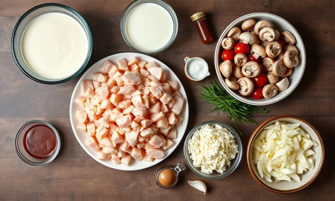 Vista de cima dos ingredientes organizados para 15 porções