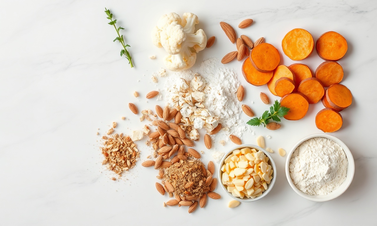 Vista de cima dos vegetais e temperos para os toppings crocantes.
