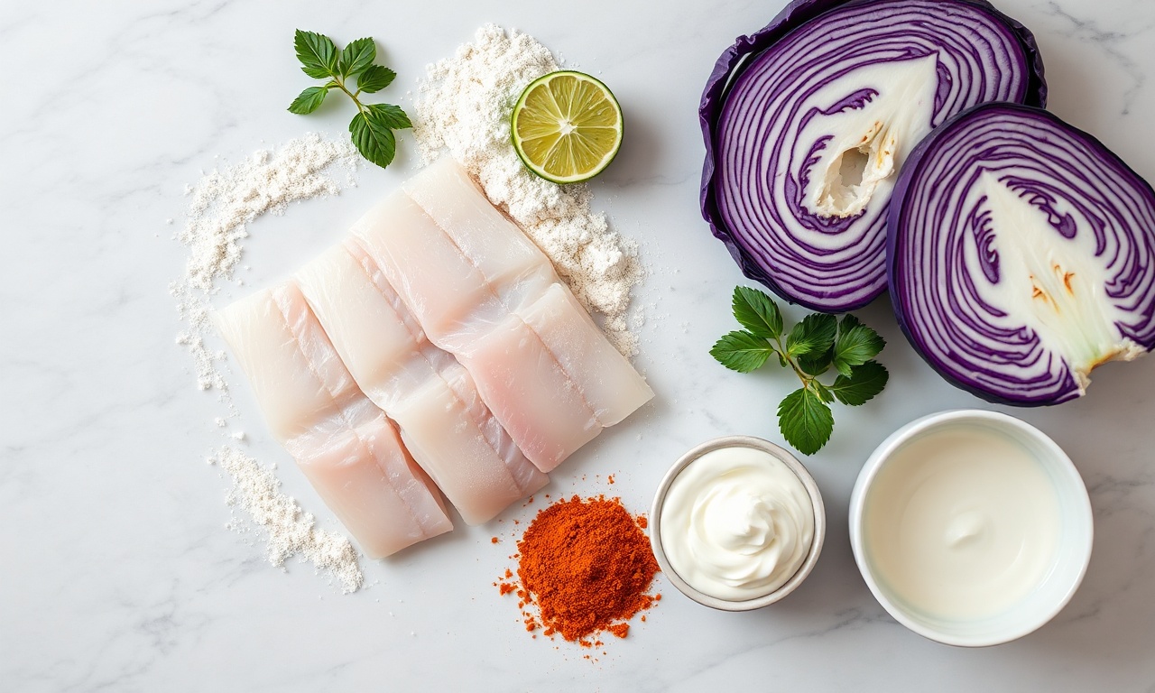 Tacos De Peixe Grelhado: Receita Fácil Com Tortilha Crocante 4 Vista de cima dos ingredientes organizados