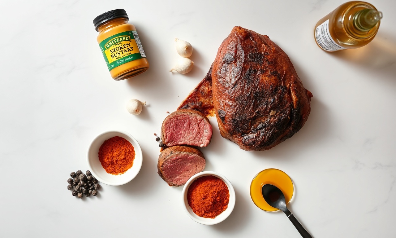 Vista de cima com todos os ingredientes para a marinada.