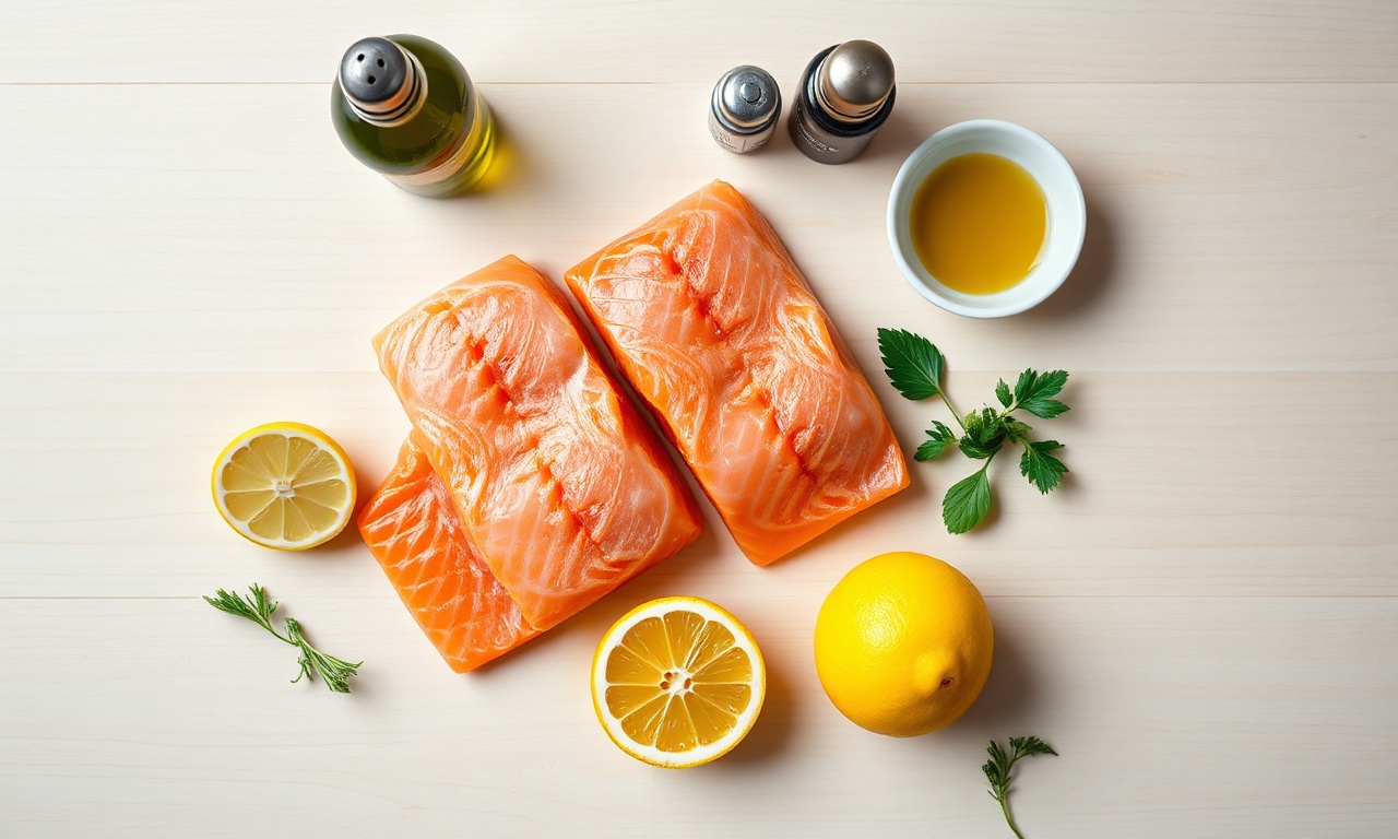Como Tirar O Amargo Do Salmão: Dicas Simples Que Funcionam 4 Vista de cima dos ingredientes para a marinada e o peixe, prontos para o preparo.