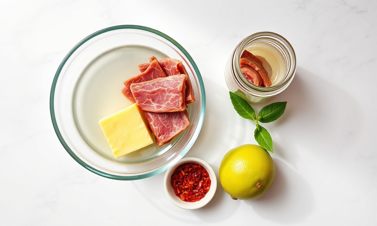 Vista de cima dos ingredientes organizados na bancada.