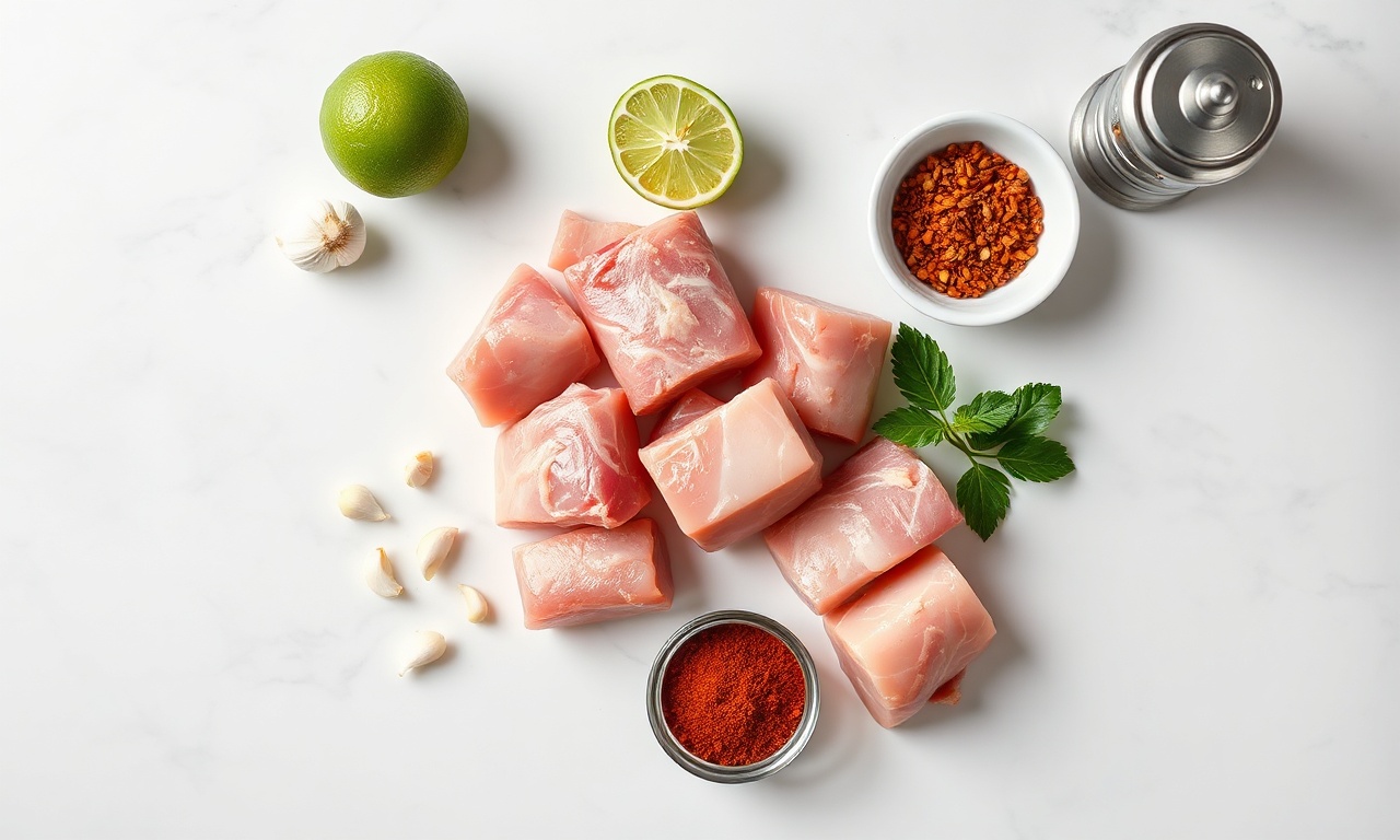 Vista de cima dos ingredientes para temperar o torresmo.