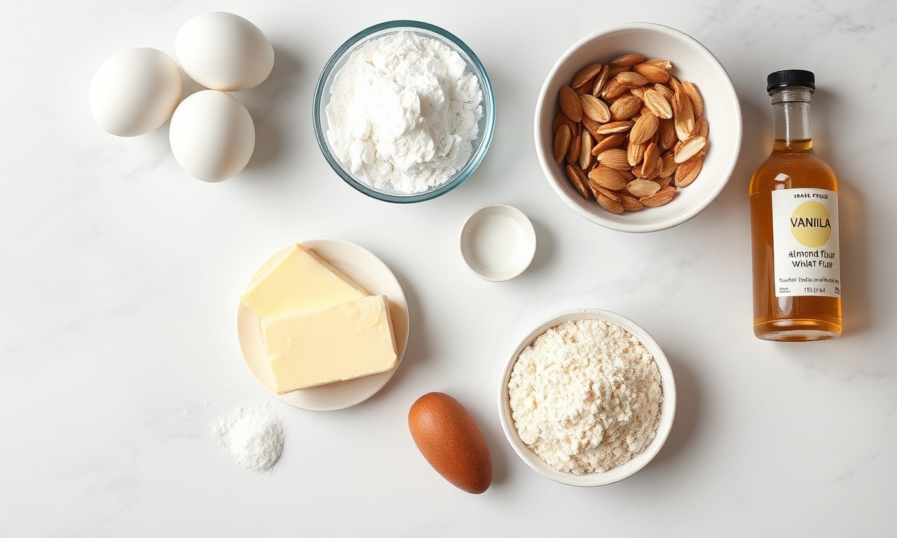 Vista de cima dos ingredientes organizados sobre superfície de mármore