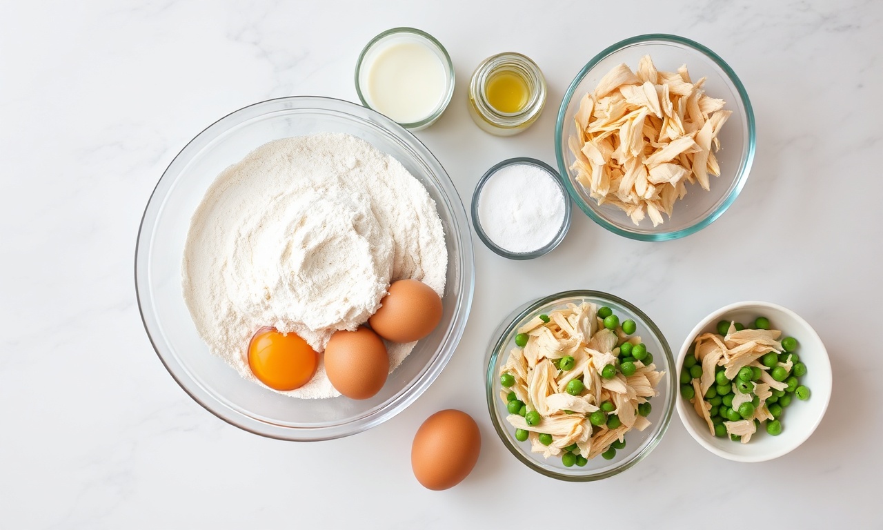 Vista de cima dos ingredientes organizados em tigelas