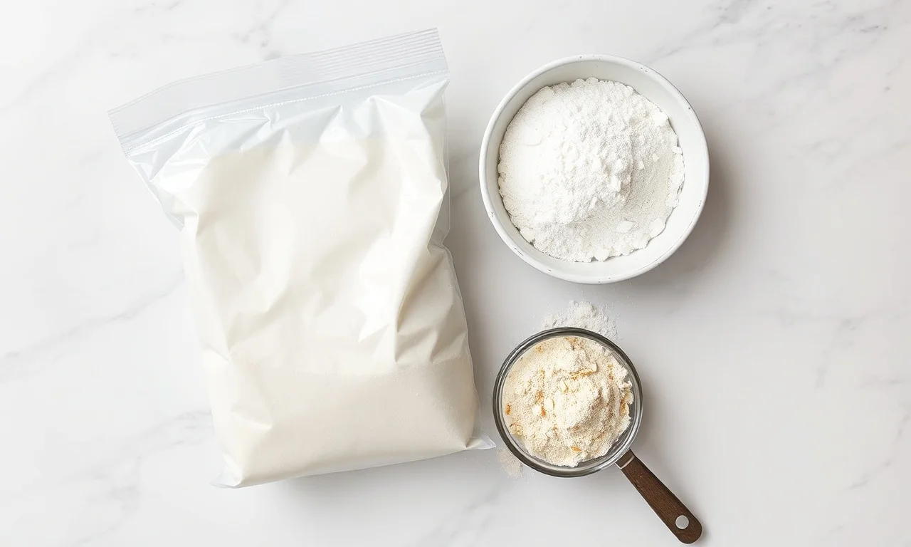 Vista de cima dos ingredientes para criar um blend de farinha alternativo.