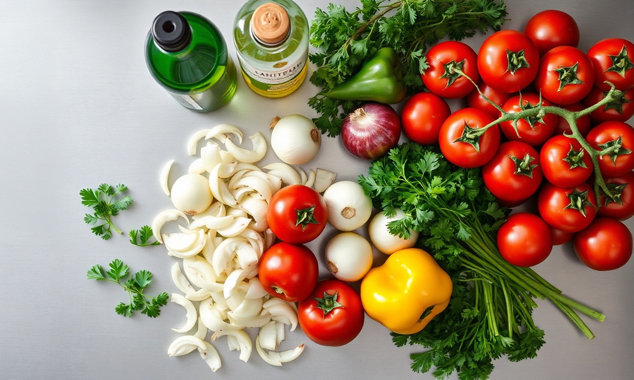 Vista de cima dos ingredientes organizados em grande quantidade