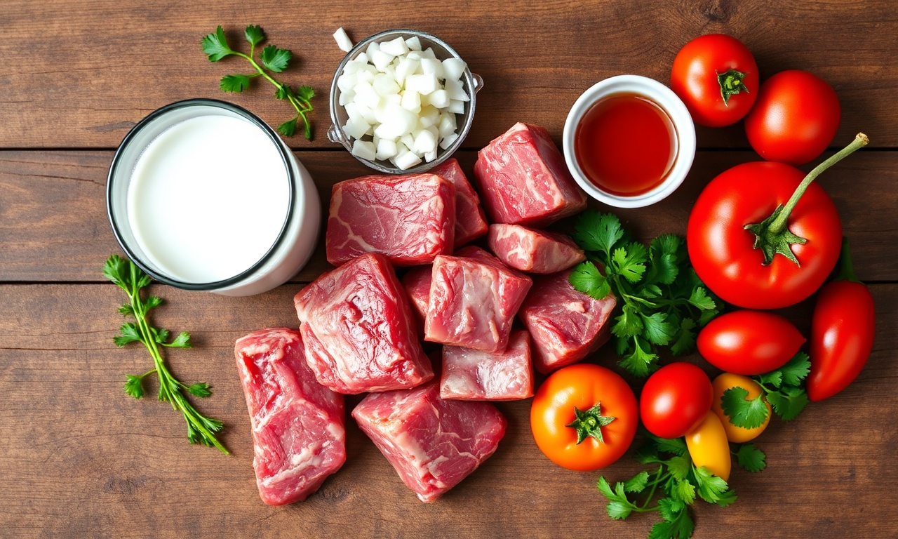 Vista de cima dos ingredientes organizados sobre superfície de madeira.