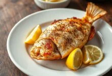 Peixes dourados com pele estaladiça, prontos para servir com limão.