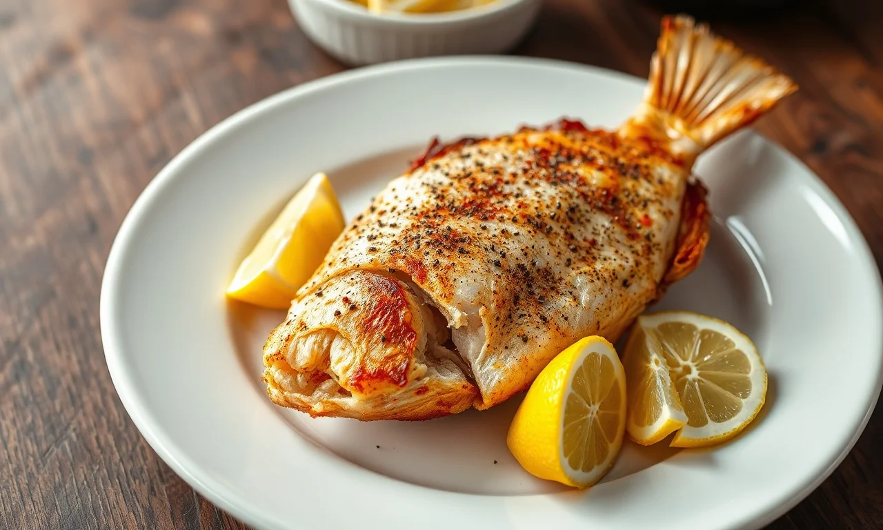 Peixes dourados com pele estaladiça, prontos para servir com limão.