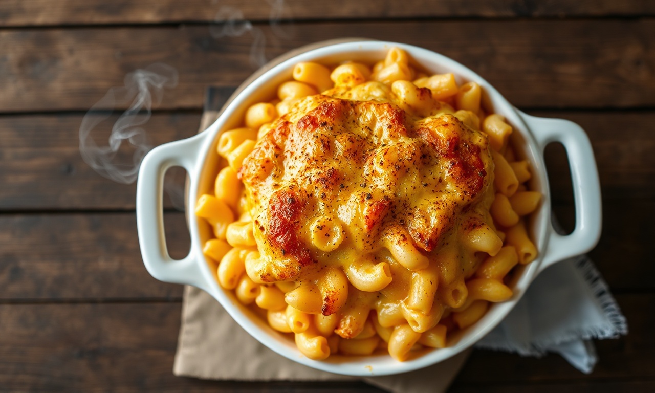 Macarrão Com Queijo Cremoso Caseiro: Receita Clássica Americana 3 Fornada dourada e borbulhante de macarrão com queijo cremoso, com a superfície gratinada e o interior macio e aveludado.