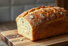 O pão de liquidificador finalizado, com casca dourada e textura macia, pronto para ser fatiado e servido.