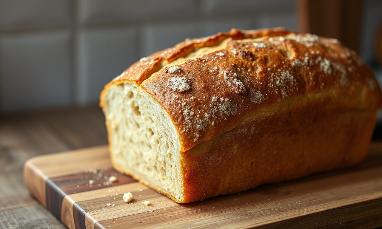 O pão de liquidificador finalizado, com casca dourada e textura macia, pronto para ser fatiado e servido.