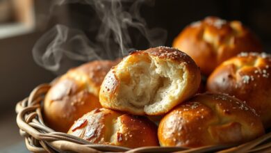 Pão francês dourado, com casca craquelada e miolo fumegante