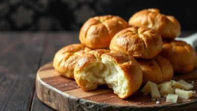 Pãozinhos dourados, com a superfície levemente rachada, prontos para comer.