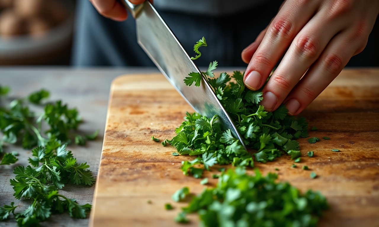 Chimichurri Tradicional Argentino: Rústico E Pronto Em 10 Min 5 O passo crucial de picar as ervas à mão para manter a textura.